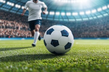 Fototapeta premium Soccer player rushes towards the ball in an energetic World Championship match