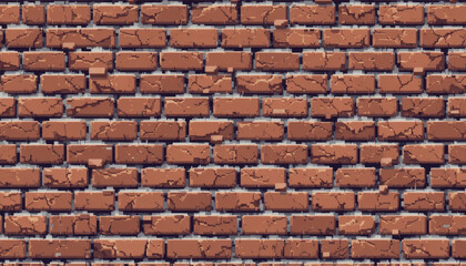 Pixelated 8-bit brick wall texture with cracks, mortar details, and color variations.