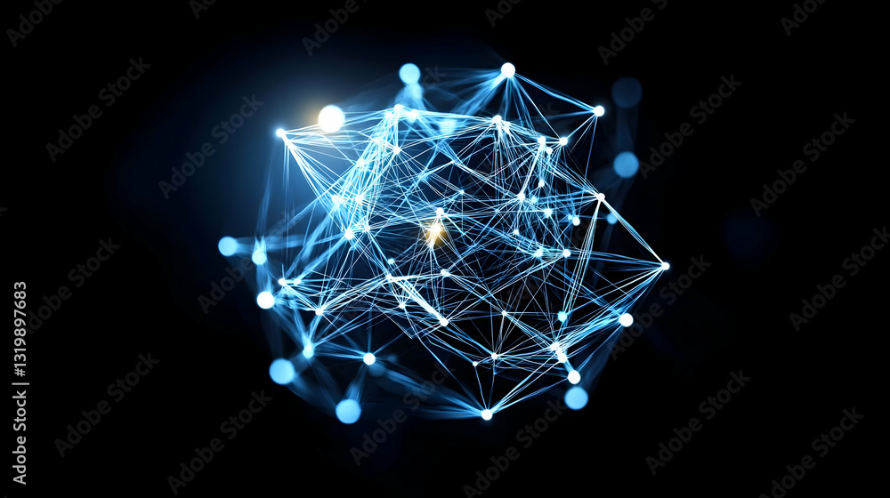 Aufkleber abstract futuristic blue plexus network sphere in dark space with glowing lights depicting global di