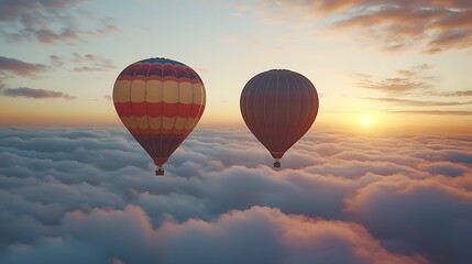 Fototapeta premium Hot Air Balloons Sunrise Cloudscape Aerial View