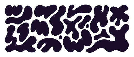Set of liquid organic shapes, irregular forms. Modern uneven blots, abstract organic amoeba blob shapes.
