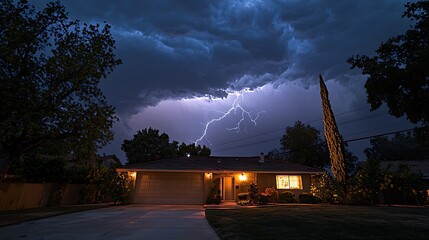House Lightning Storm Night