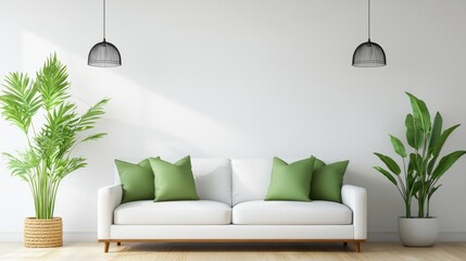 Modern Living Room with Green Plants and Stylish Sofa Design