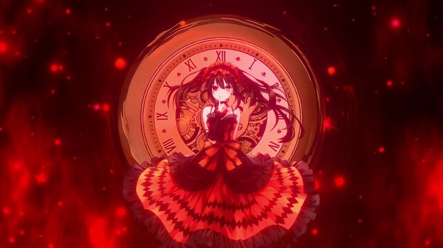 Anime girl on clock background, anime wallpaper