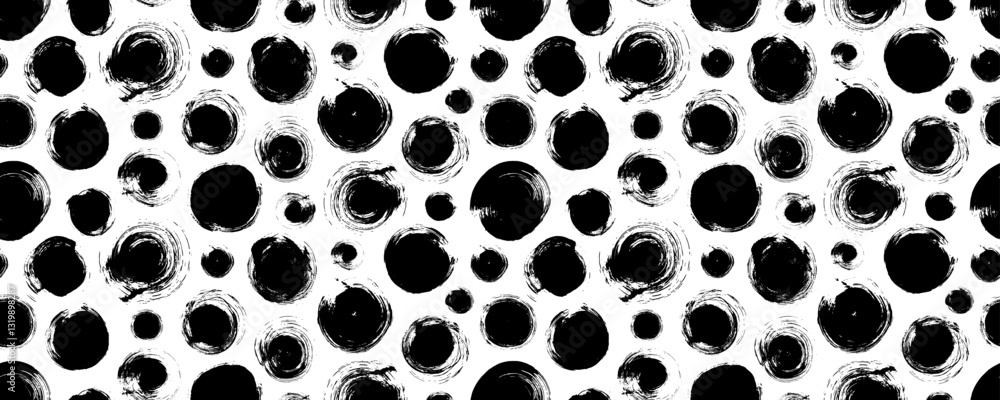 Poster abstract geometric seamless pattern with grunge dots and circles. brush drawn bold circles seamless 