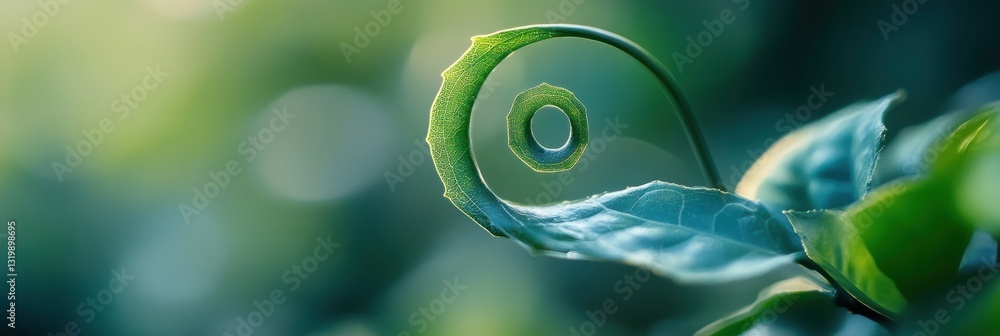 Poster spiral of tea leaf illuminated by soft light in harmonious composition with golden ratio