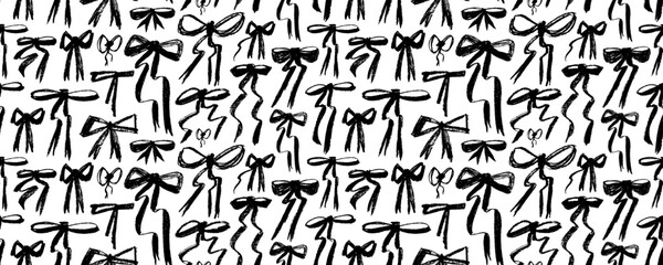 Seamless banner design with grunge chalk bow knots and ribbons. Crayon drawn naive wrapping paper.