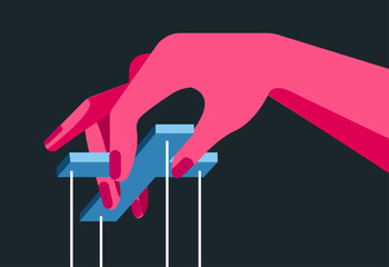 Manipulation hand using string to manipulate illustration