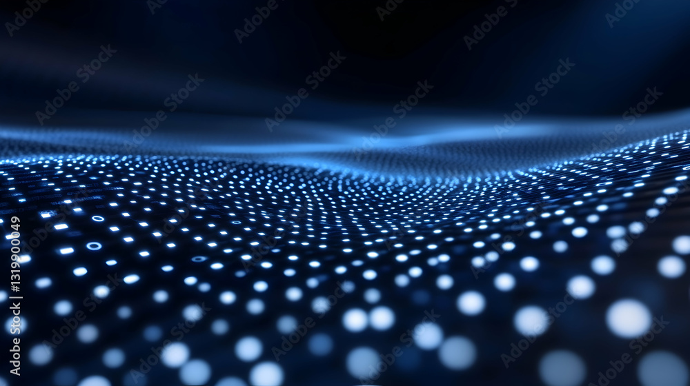 Aufkleber a mesmerizing visual of an abstract blue digital landscape, featuring shimmering dots that create an