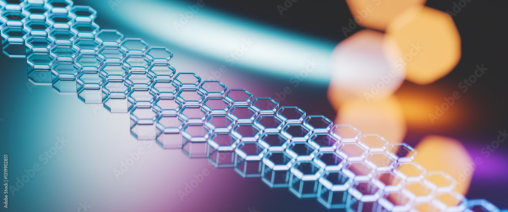 Poster abstract image of interconnected hexagons, showcasing a pattern of repeating geometric shapes, symbo