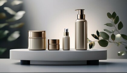 elegant skincare bottles and jars on a display