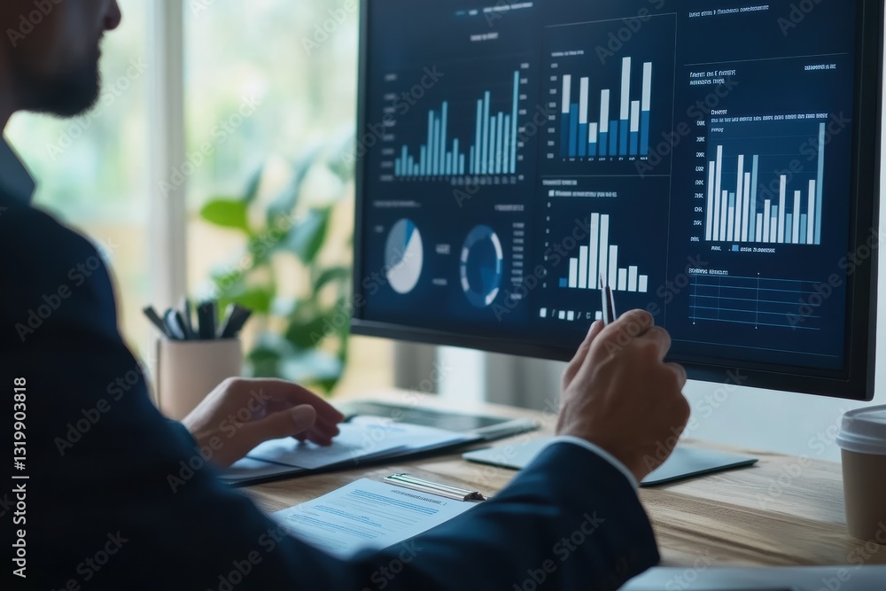 Poster manager presents data analysis benefits for effective decision making in an office setting
