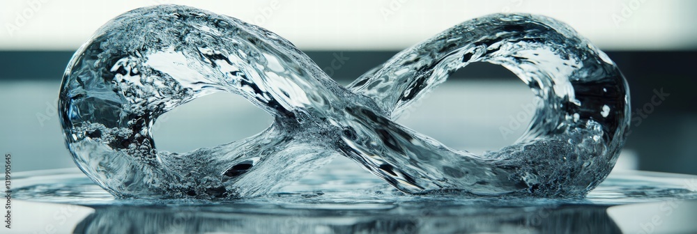 Poster floating water in an elegant infinity shape showcasing fluid dynamics and transparency