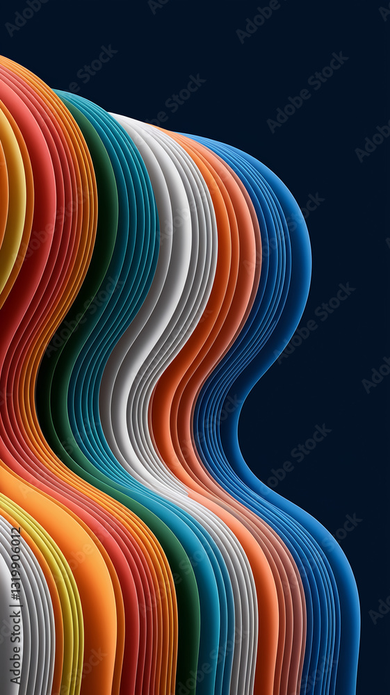 Poster abstract image of colorful wavy layers creating a dynamic, flowing design, showcasing vibrant hues a