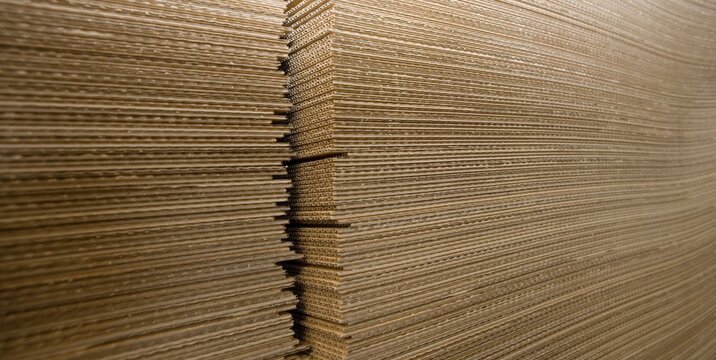 Cardboard industry. Producing cardboard in a factory. Stacked cardboard layers. Paper industry. Stacks