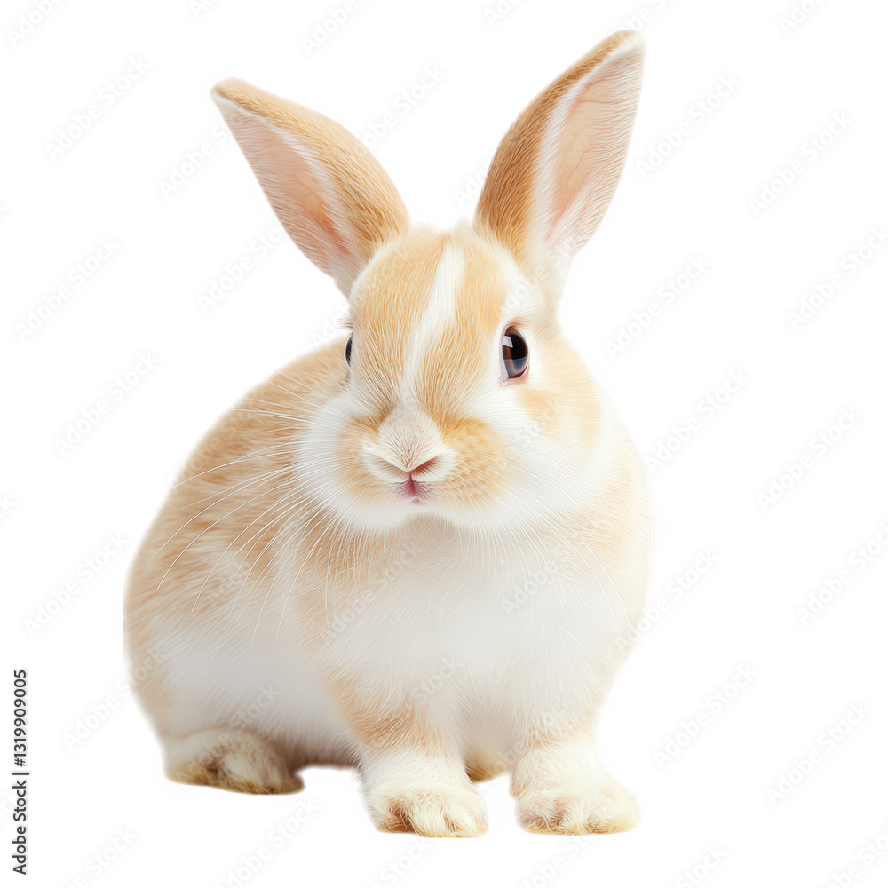Poster a cute light-colored rabbit with large ears sits calmly against a white background showcasing its so