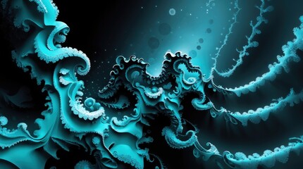Abstract Teal Swirling Fractal Art Digital Design Fantasy Background Texture