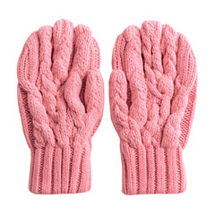 Chunky Knit Mittens in Pastel Pink Isolated on Transparent Background