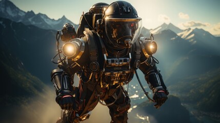 A person using a jetpack over water