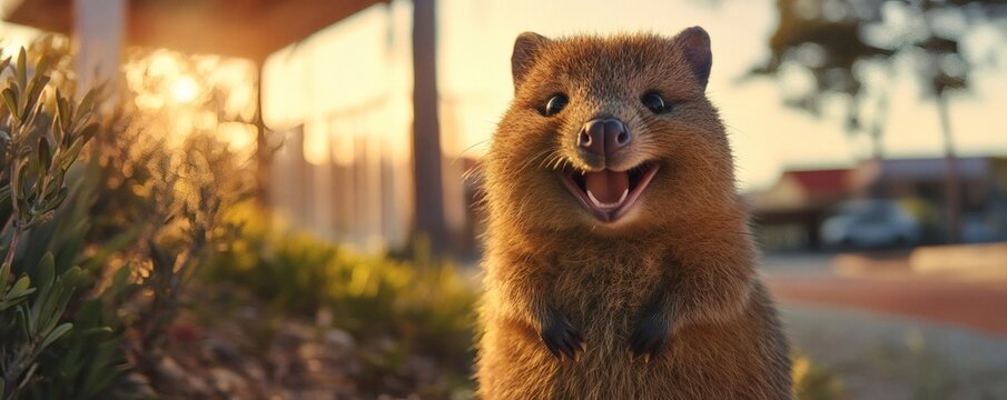 A smiling quokka posing joyfully for the beautiful outdoor photo - Powered by Adobe