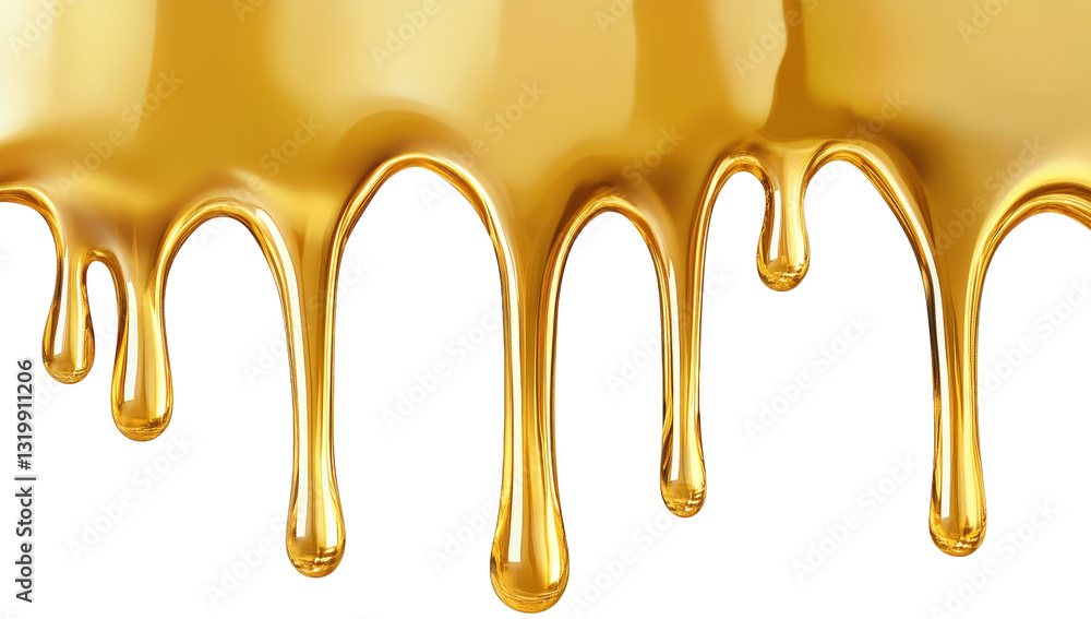 Poster a glossy golden liquid dripping down resembling honey or syrup creating a visually appealing effect 