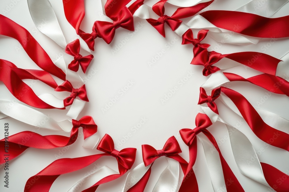 Poster ribbons and bows creating a spiral design with a center space for text or branding