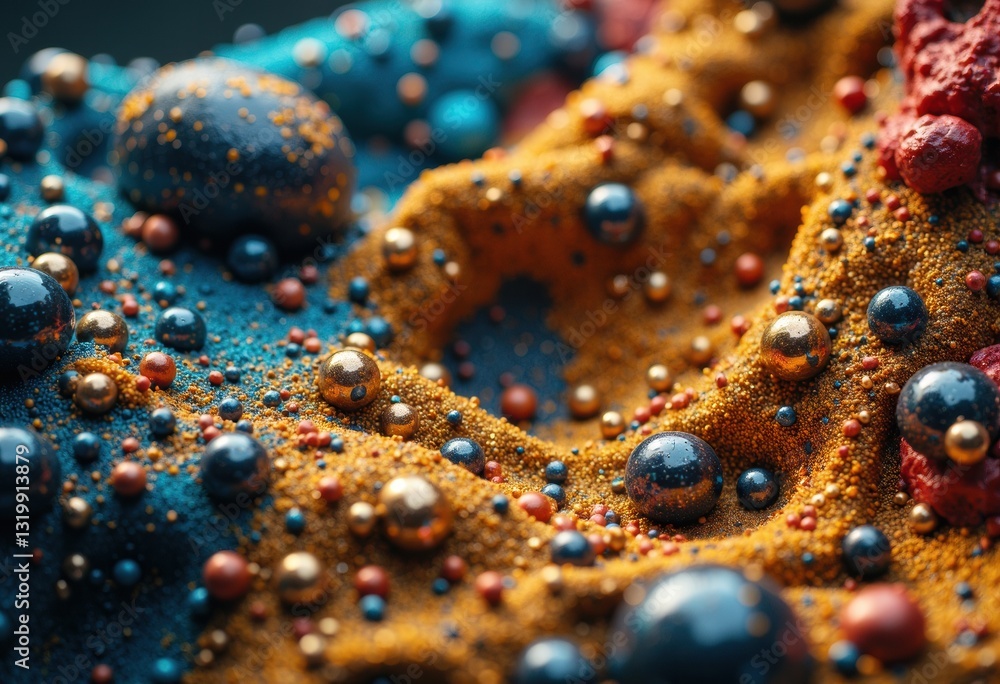 Poster abstract close-up of colorful textured surface with vibrant beads and patterns