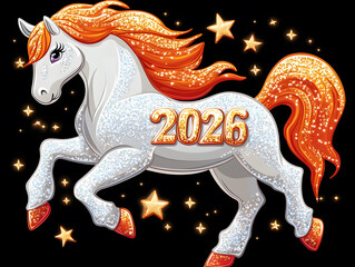 Glittering Horse Jumps Over Sparkling Numbers to Celebrate the Upcoming Year 2026