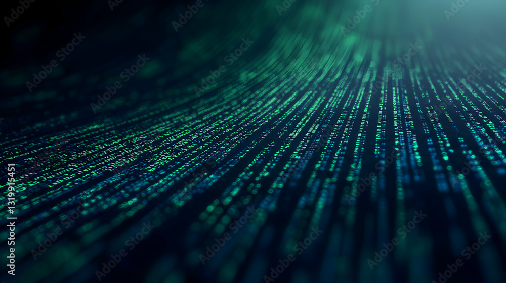 Poster an abstract representation of digital data flowing through space, conveying a sense of speed and tec