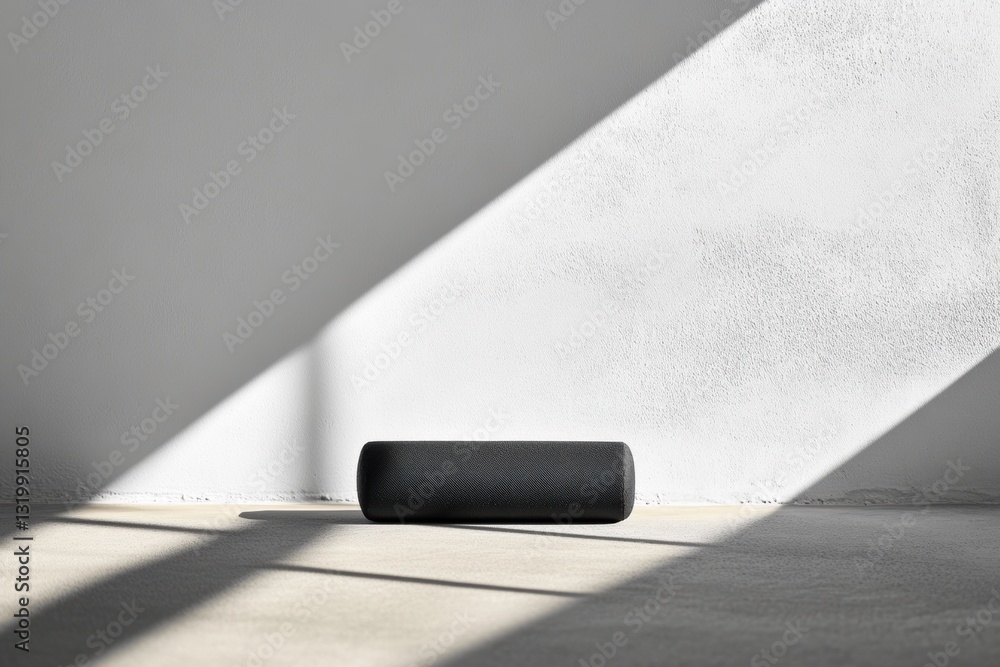 Poster single fitness roller placed on a flat surface in a minimalist environment with ample negative space