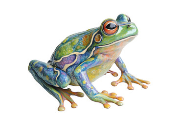 Obraz premium Glossy ceramic green frog sculpture with realistic texture on Transparent Background