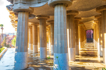 Naklejka premium Columns of Hypostyle Room in Park Guell, Barcelona, Spain