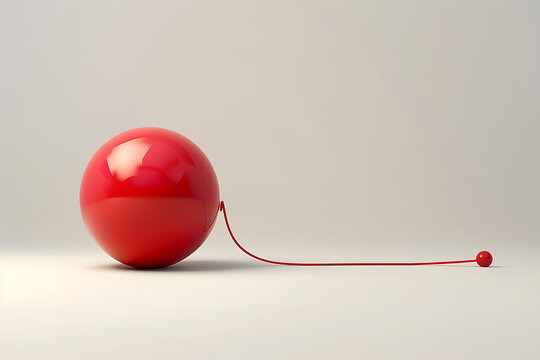 balloon art, el globo rojo cuelga sobre un fondo blanco, flotando suavemente a la derecha la cuerda atada es fina, realzando su elegancia