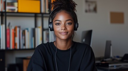 Solo Podcaster Sharing Inspirational Stories with Bookshelf Backdrop