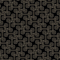 Intersecting thin lines and squares form an ornamental geometric lattice in a modern abstract arabic style. Contemporary elegant design. Seamless repeating pattern. Vector illustration.