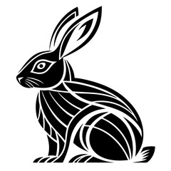 a rabbit vector illustration in black and white colors, elegant and minimalist