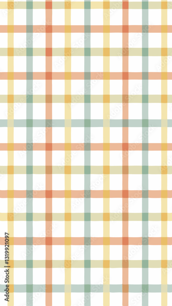 Poster a colorful plaid pattern with intersecting stripes in pastel hues, creating a grid-like design, vect