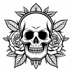Obraz premium skull decorated with roses and leaves, a symbol of life and death, and the beauty of impermanence, vector illustration