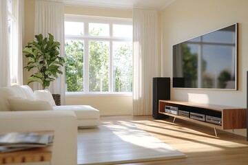 Comfortable living room with natural light and modern furnishings showcasing tranquil ambiance
