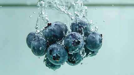 Blueberries Splashing in Water: Close-up of Fresh Blue Berries
