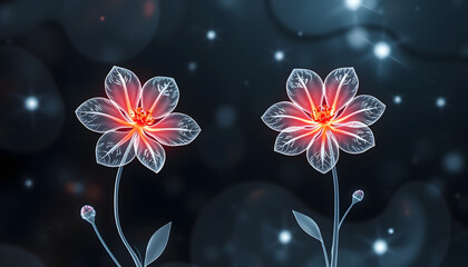 Art background with transparent x-ray flowers , with white tonespng