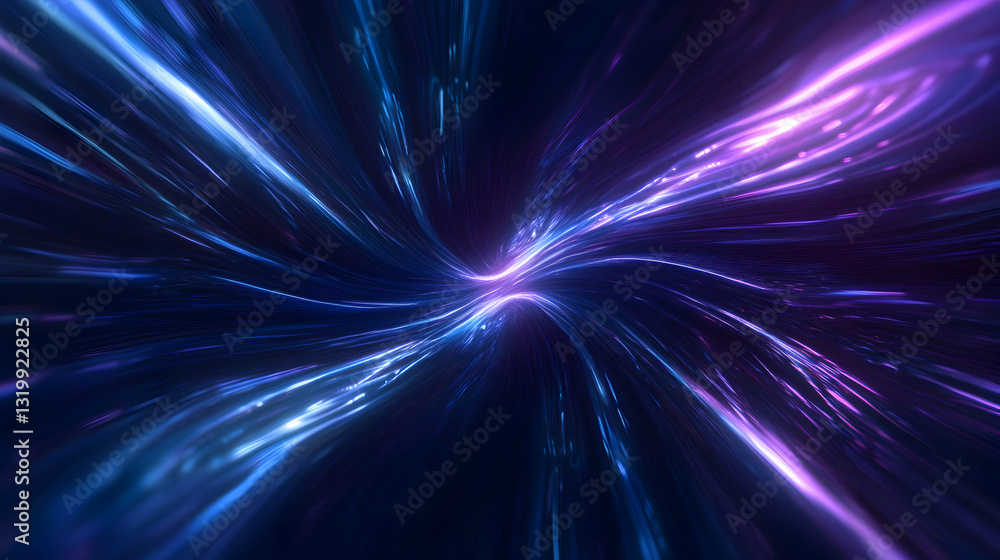 Poster an abstract representation of dynamic energy flows with vibrant blue and purple hues, creating a sen