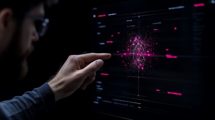 Professional Presenting Financial Growth Trends with Virtual KPIs on Holographic Screen