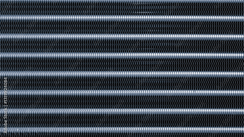 Poster a black and white photo of a metal surface with a lot of zigzag lines. the photo has a very abstract