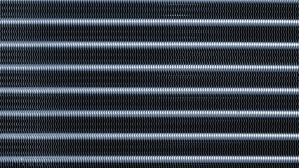 A black and white photo of a metal surface with a lot of zigzag lines. The photo has a very abstract and modern feel to it