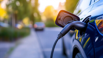 Electric Car Charging Under Bright Daylight for Sustainable Mobility