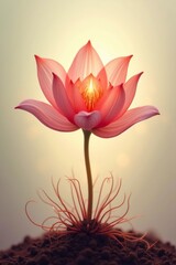 exquisite flower with petals shaped like tender fingers, blooming in a subtle, shimmering light