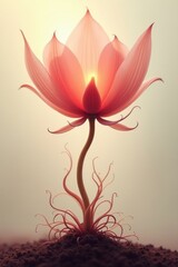 exquisite flower with petals shaped like tender fingers, blooming in a subtle, shimmering light
