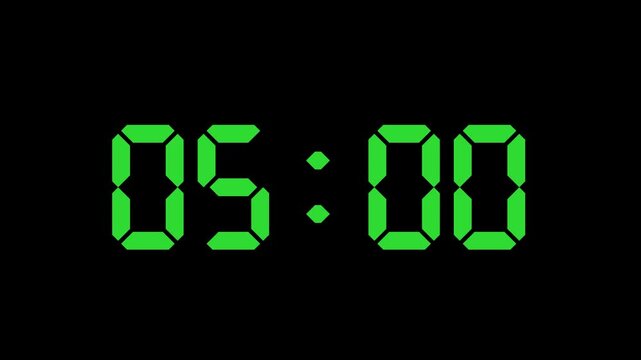 Countdown Timer Animation Green digit 0 to 60 Seconds 4K Video