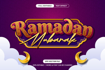 Luxurious Ramadan Mubarak editable text effect with a rich purple and gold theme. Ideal for greeting cards, social media, and festive Islamic design projects